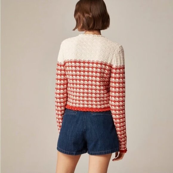 NWT J.Crew Textured Crochet Lady Jacket in Moroccan Sand Red Cardigan Sweater L - Picture 4 of 8